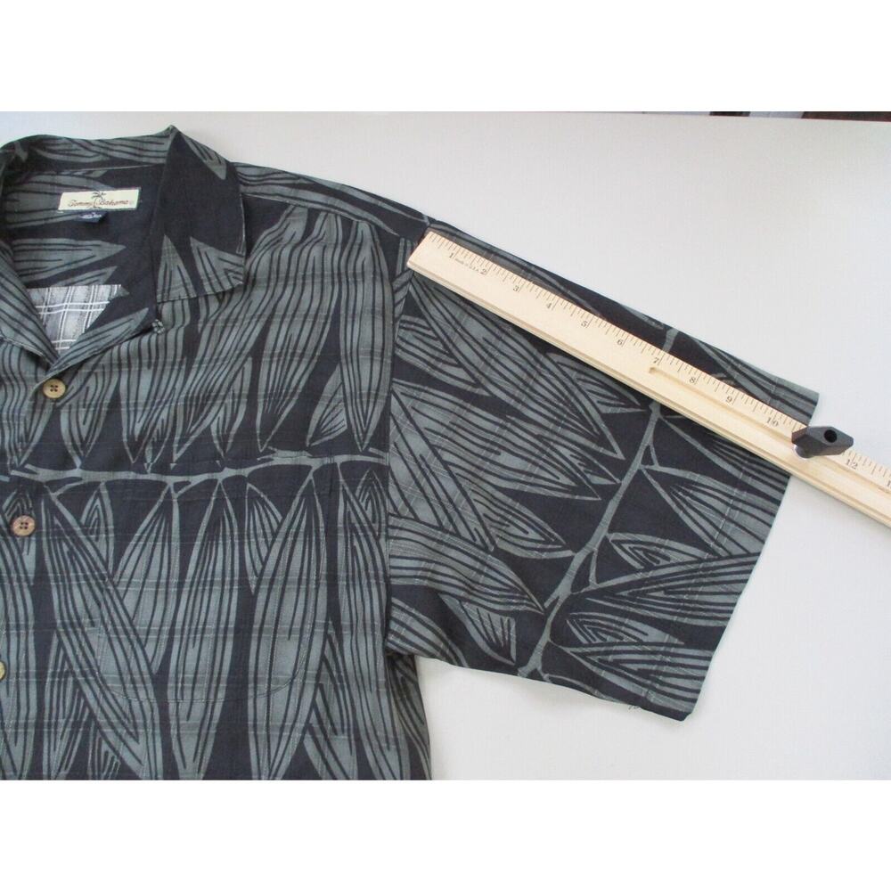 Tommy Bahama Mens Medium Silk Shirt Leaf Print Black Green Camp Hawaiian Pocket - Picture 8 of 14